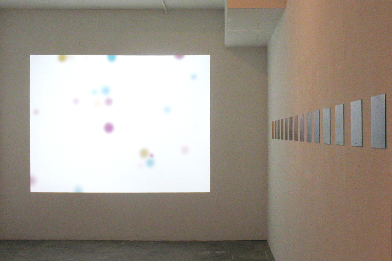 Light / Color｜size variable｜movie by video projection DVD 12.26 minites｜2010 (left)<br>Light / Color｜silkscreen on acrylic fiber plate｜200 x 170 x 5 mm｜2010 each