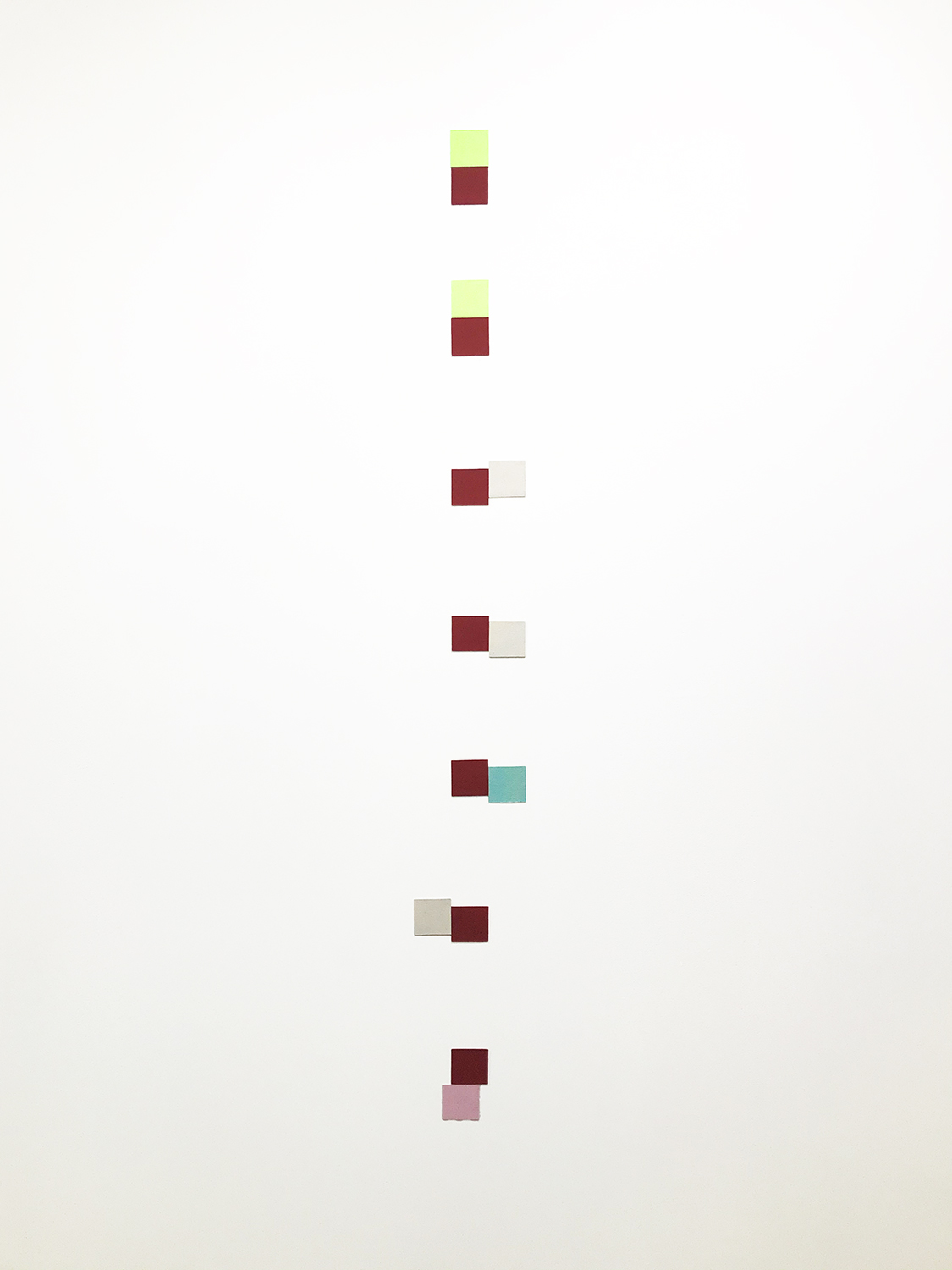 14 colored cotton pieces, 5 x 5 cm each, 2000