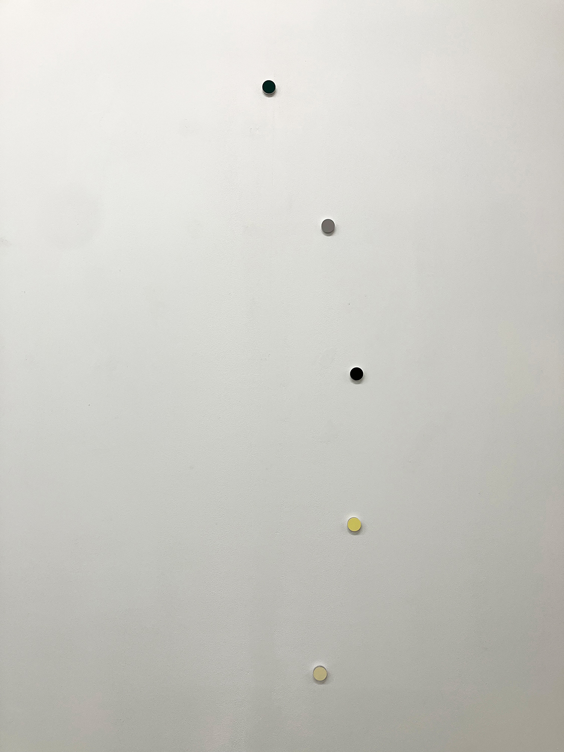 a small wheel, pigment, casein on aluminum, 22 x 6 mm (each), 250 x 250 cm (overall), 2025 (detail)<br><br>