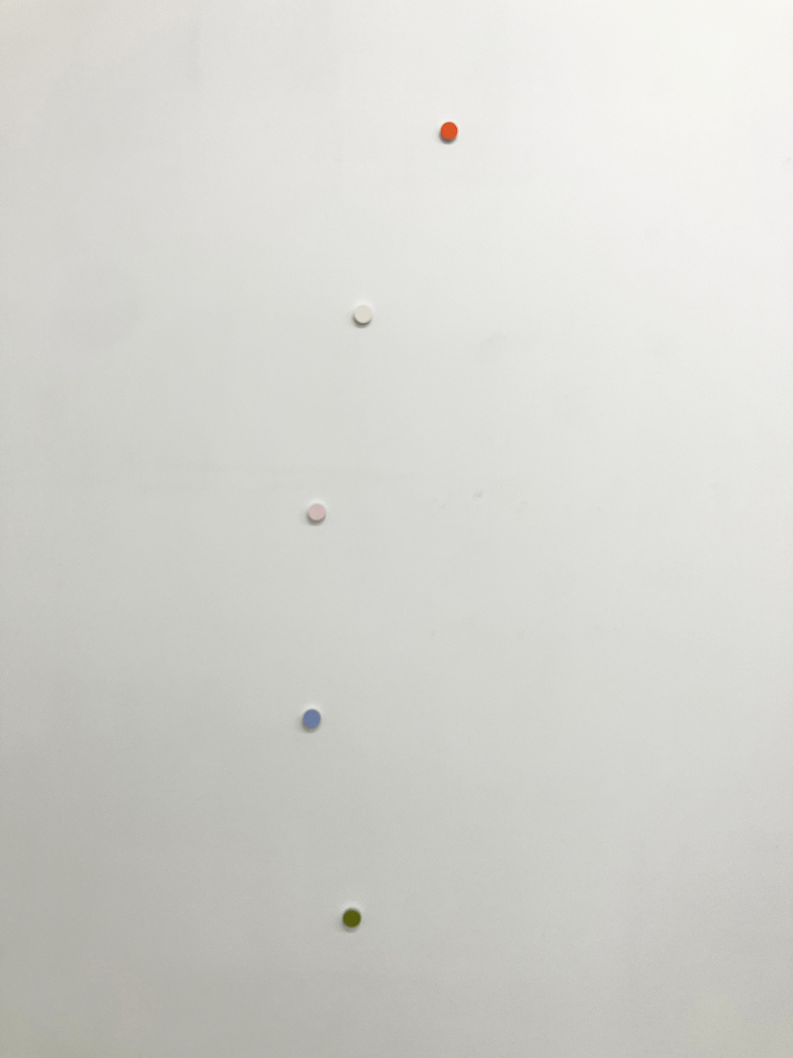 a small wheel, pigment, casein on aluminum, 22 x 6 mm (each), 250 x 250 cm (overall), 2025 (detail)<br><br>