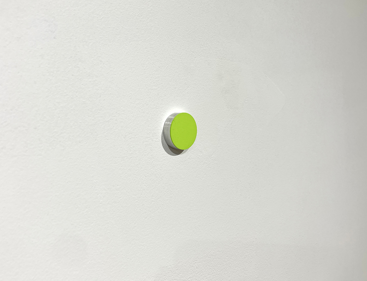 Light Green, pigment, casein on alumium, diameter 22 mm width 6 mm, 2007<br>.<br>