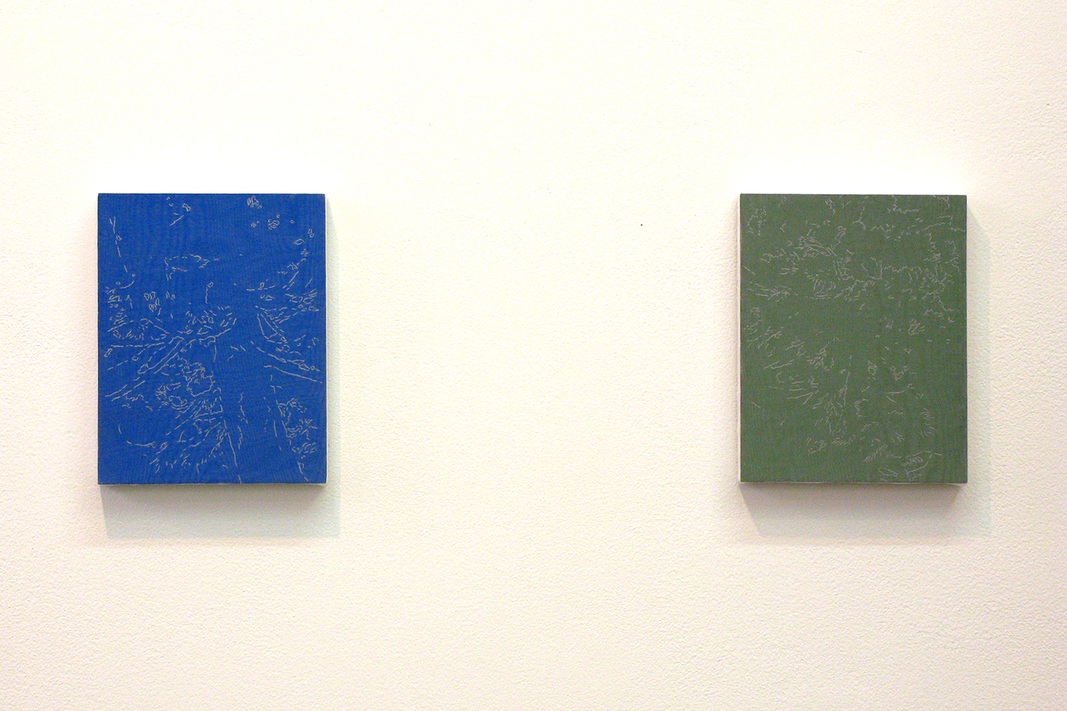 tree #1｜panel, stainless steel sheet, glass organdy, acrylic, pigment｜180 x 140 mm｜2008（right）<br>tree #2｜panel, stainless steel sheet, glass organdy, acrylic, pigment｜180 x 140 mm｜2008（left）
